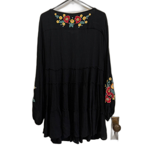 Free People Black Spell On You Embroidered Smock Ruffle Dress Women's Size Small - Picture 5 of 9